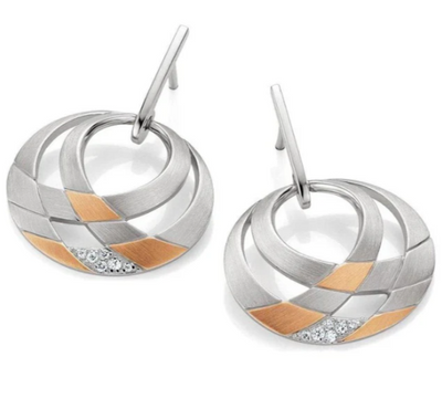 Breuning Round Drop Two Tone Earrings