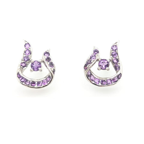 Asymmetrical Amethyst Horseshoe Studs