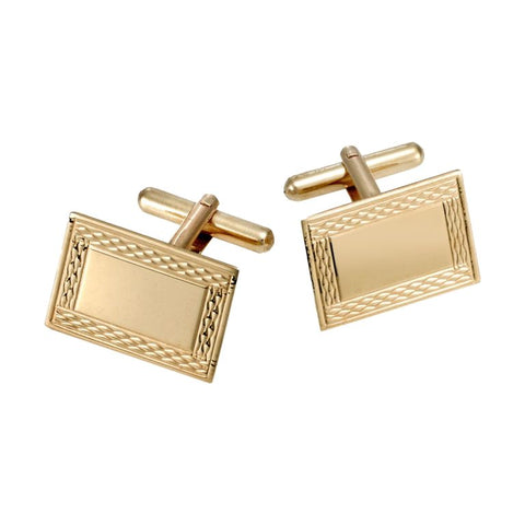 9ct Yellow Gold Rectangle Cufflinks with Engine Turn Border