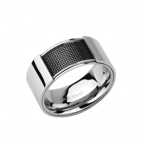 Stainless Steel and Ion Plated Black Mesh Pattern Ring