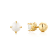 Gold Pearl Barbell Earrings