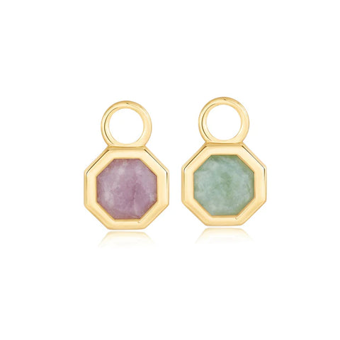 Gold Octagon Gemstone Earring Charm (Single)