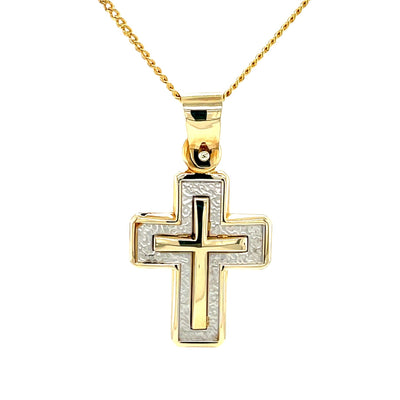 14ct Two Tone Hammered Cross