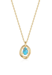 Gold Turquoise Wave Circle Pendant Necklace