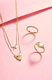 Gold Heart Kiss Pave Necklace