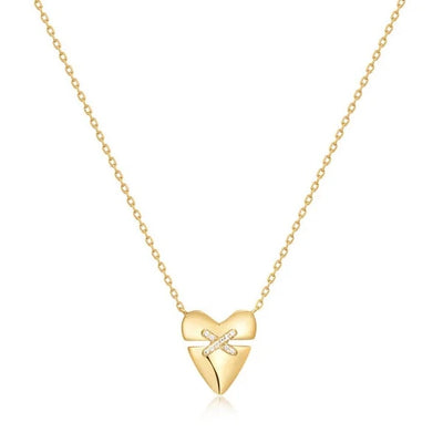 Gold Heart Kiss Pave Necklace