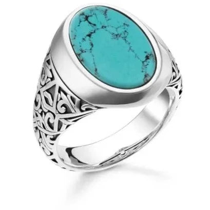 Turquoise Engraved Signet Ring