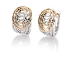 Breuning Two tone concentric ovals huggie earrings