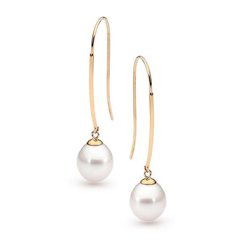 9ct Yellow Gold Long Freshwater Pearl Hooks