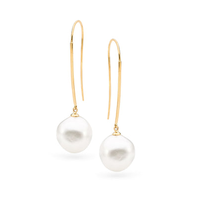 9ct Yellow Gold Long Baroque Pearl Hooks