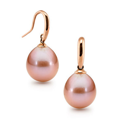 9ct Rose Gold Pink Edison Pearl Hooks