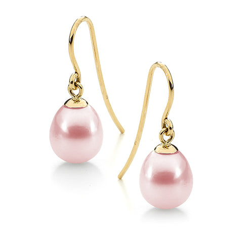 9ct Yellow Gold Pink Freshwater Pearl Hooks