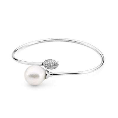 Sterling Silver Pearl and Cubic Zirconia Bangle