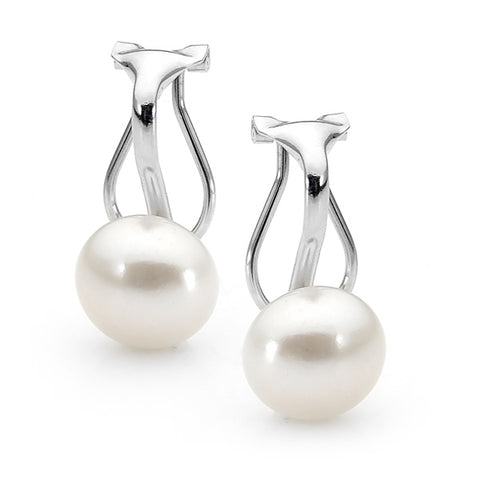 Sterling Silver Clip on Button Pearl Earrings